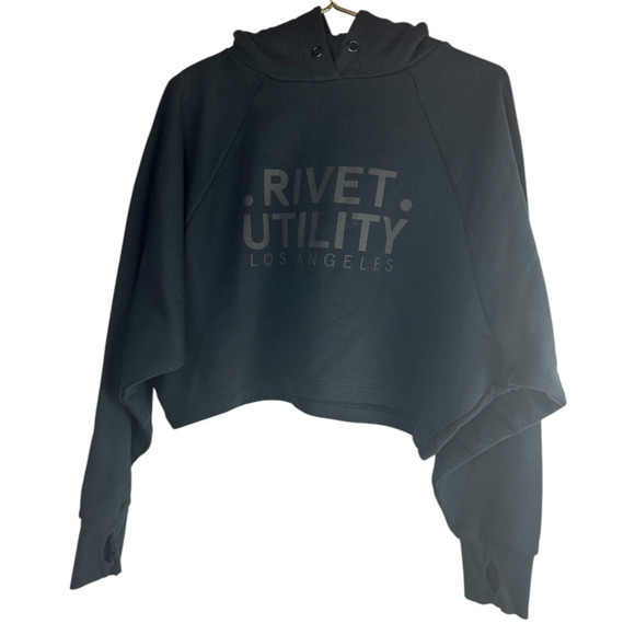 *Rare* Rivet Utility Los Angeles Deven Cropped Hoodie Black Size Small Oversized - Picture 7 of 7
